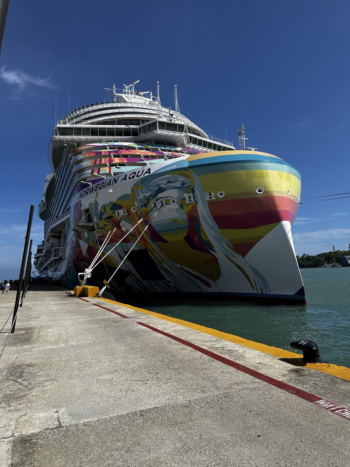 The bow of the Norwegian Aqua alongside at Puerto Plata, Dominican Republic.